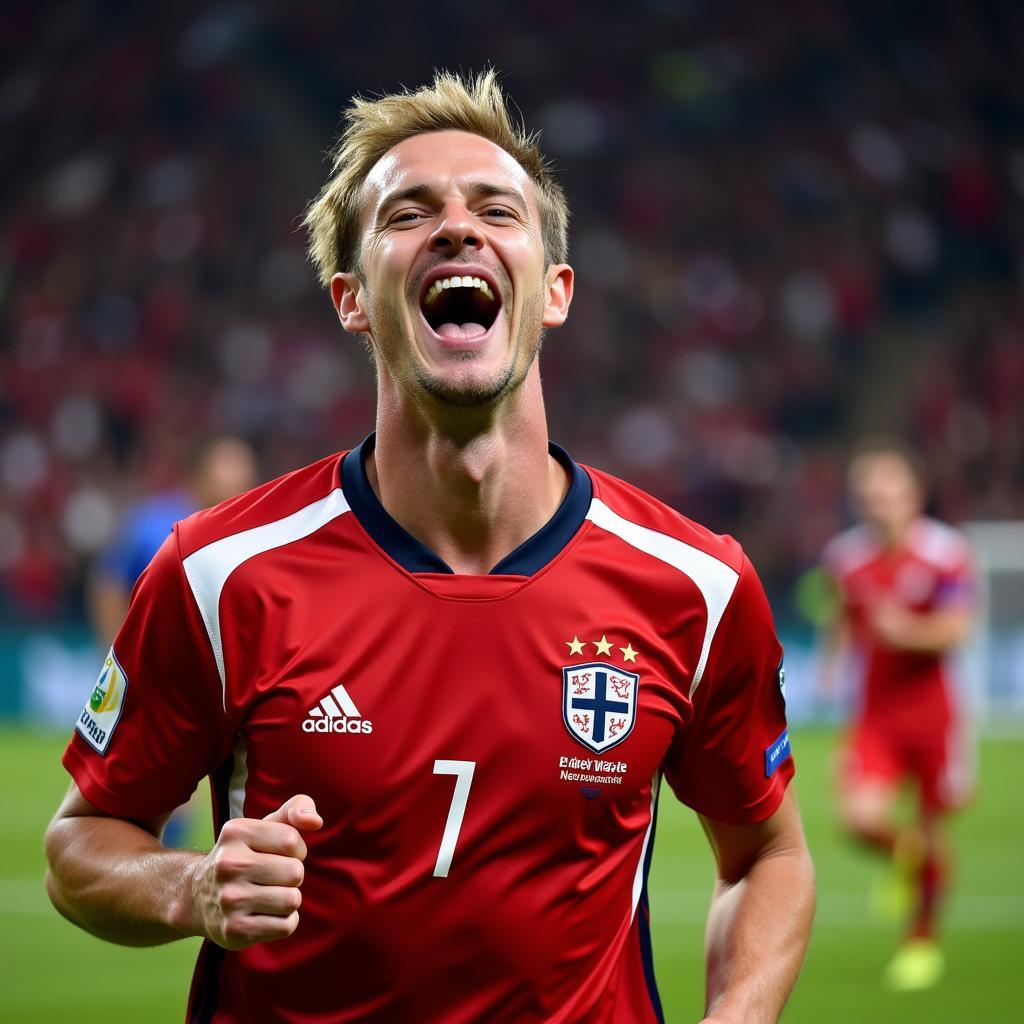 Haaland celebrates a goal in his Norway jersey