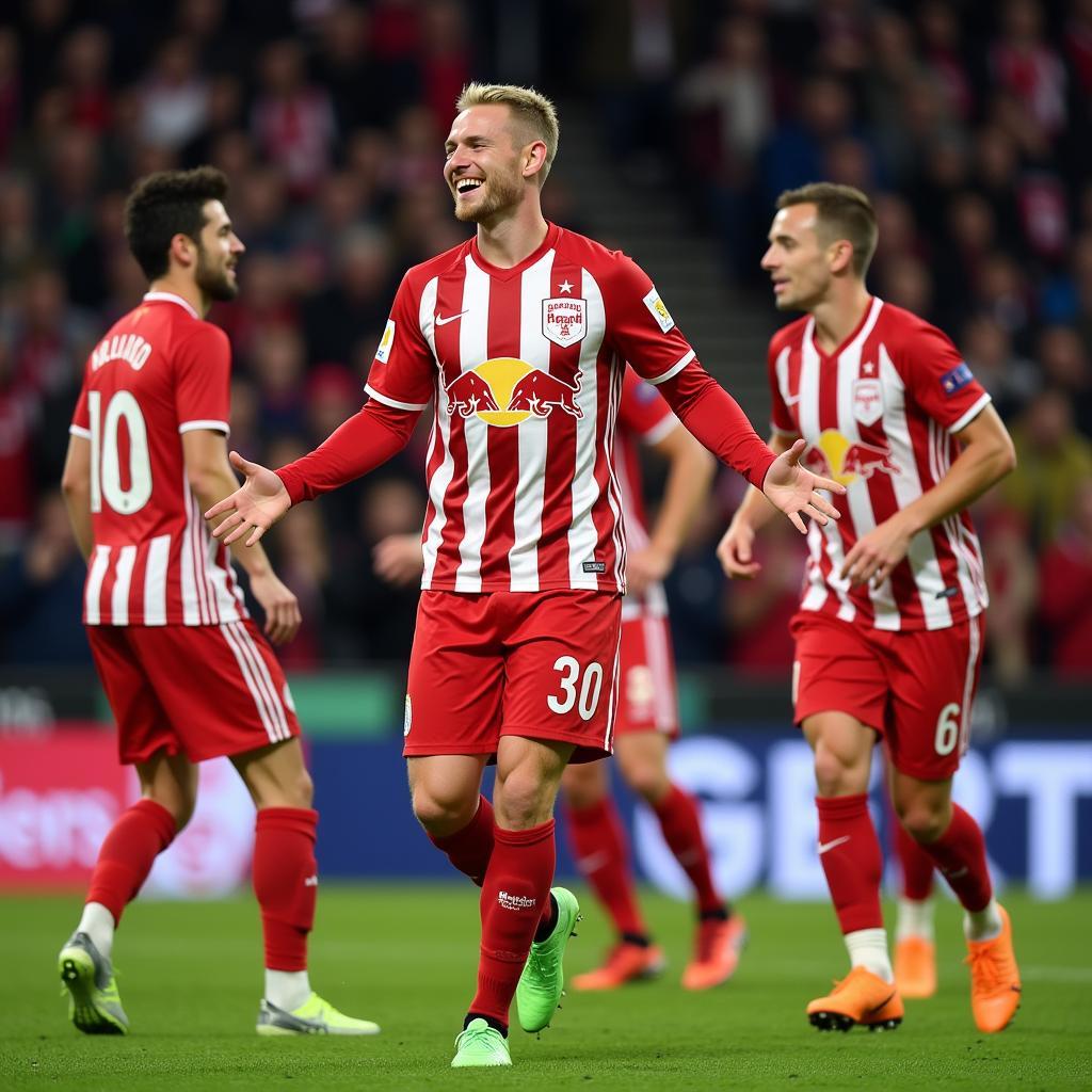 Haaland celebrating a goal in Salzburg kit