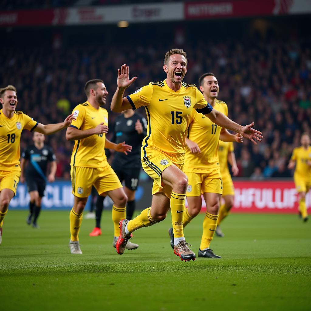 Erling Haaland celebrating a goal with his teammates