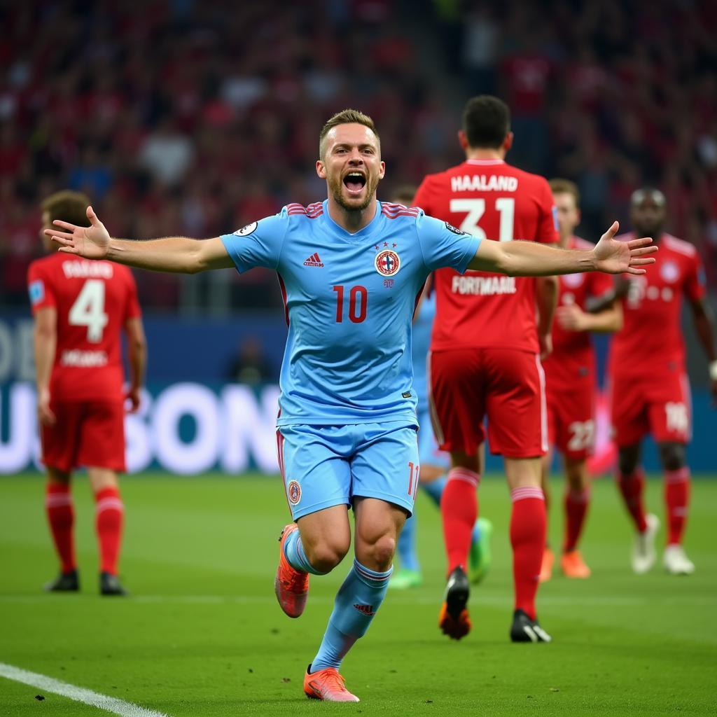 Haaland celebrates a goal against Bayern Munich