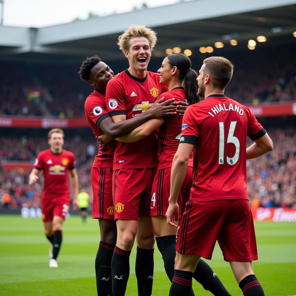 Haaland celebrates scoring a goal against Manchester United