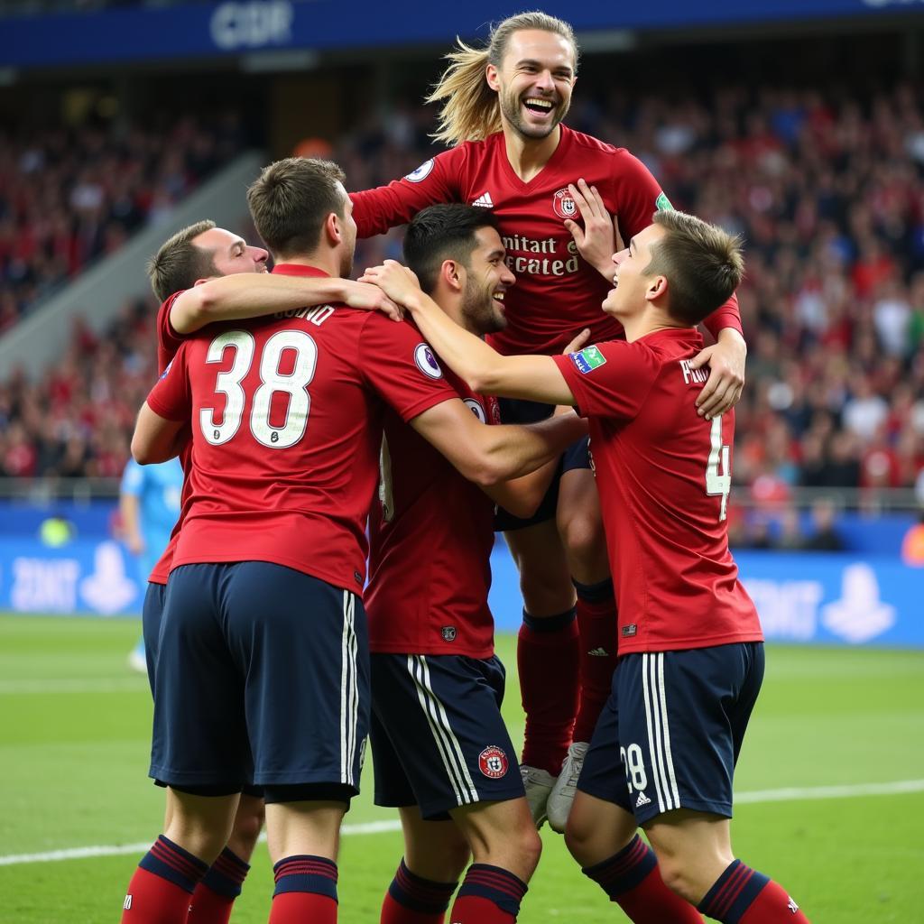 Erling Haaland celebrating a goal with his teammates