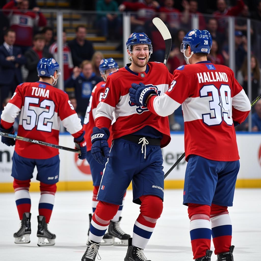 Erling Haaland celebrating a goal with his teammates