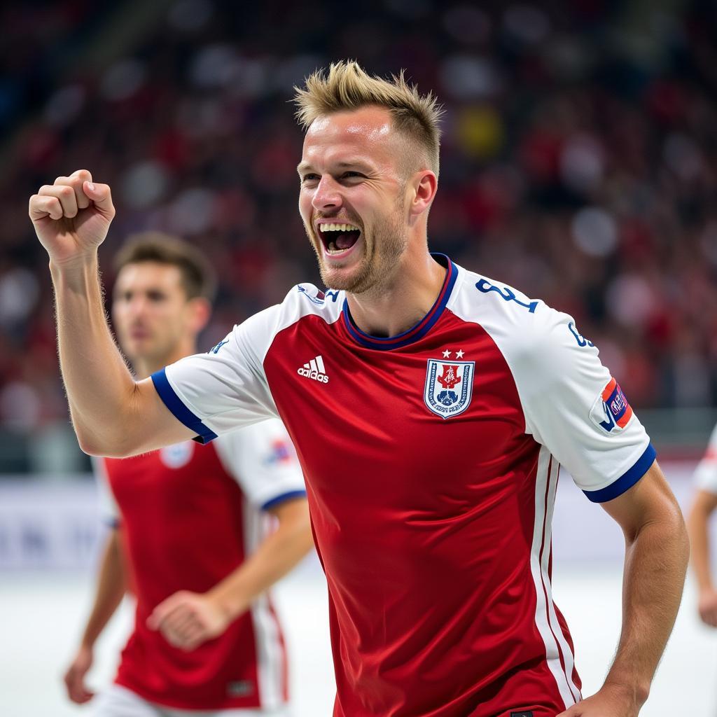 Erling Haaland celebrates after scoring a hat-trick