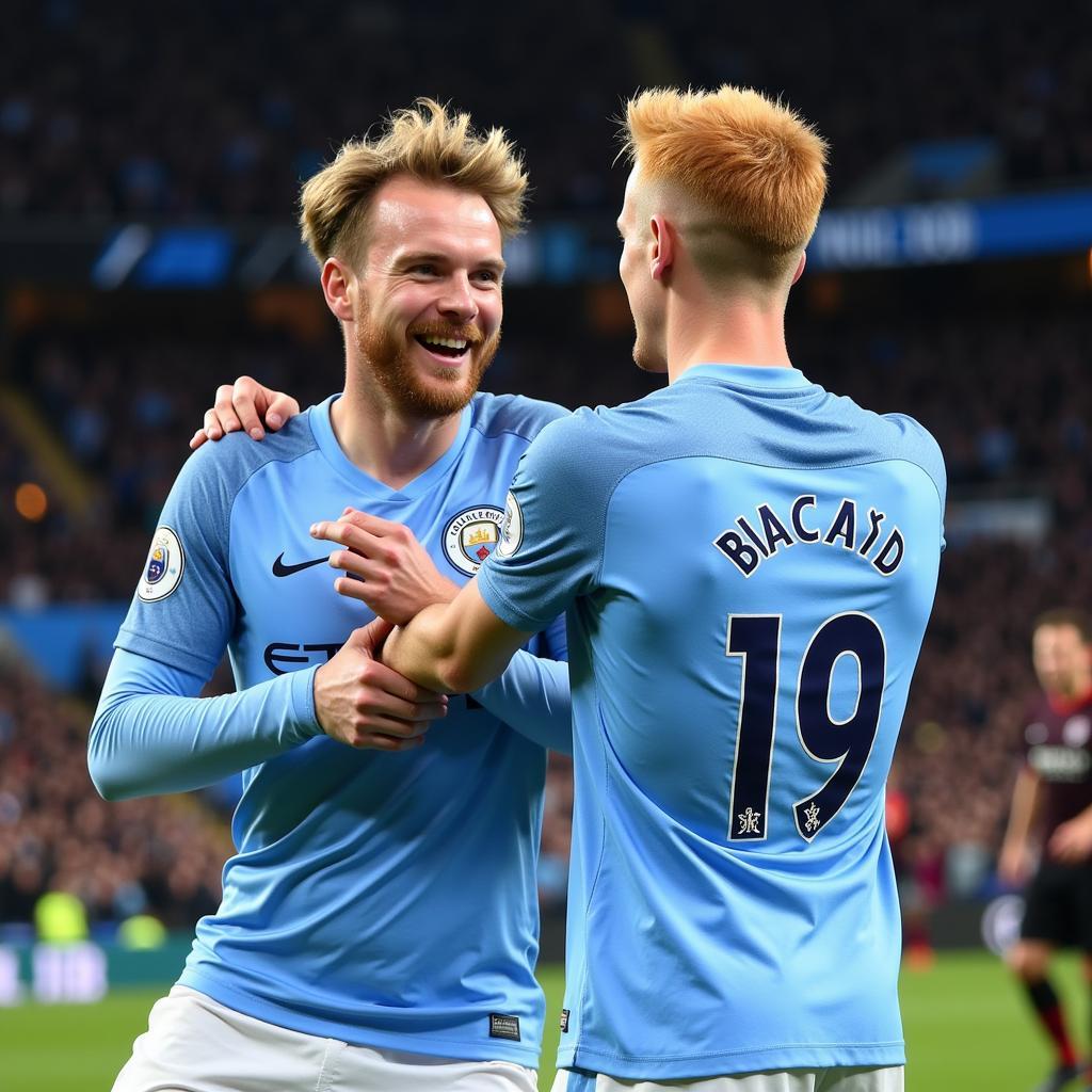 Haaland Celebrating with Kevin De Bruyne