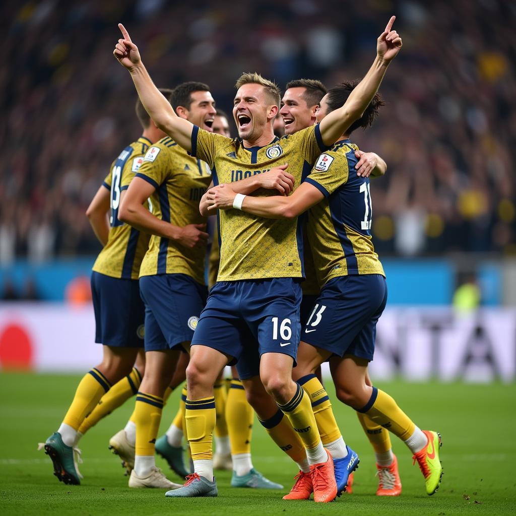 Erling Haaland celebrating with his teammates after scoring a goal