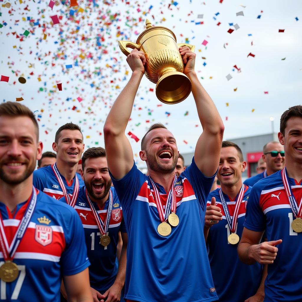 Haaland celebrating with a trophy