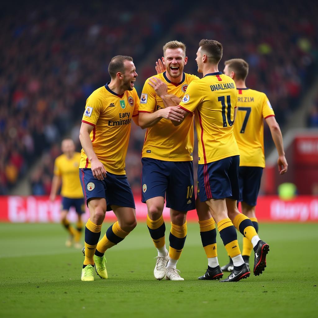 Erling Haaland celebrating a goal with teammates