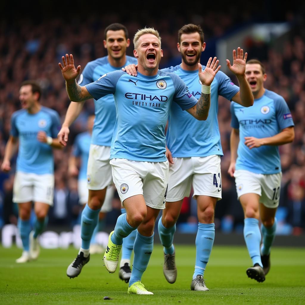 Erling Haaland celebrates a goal for Manchester City.