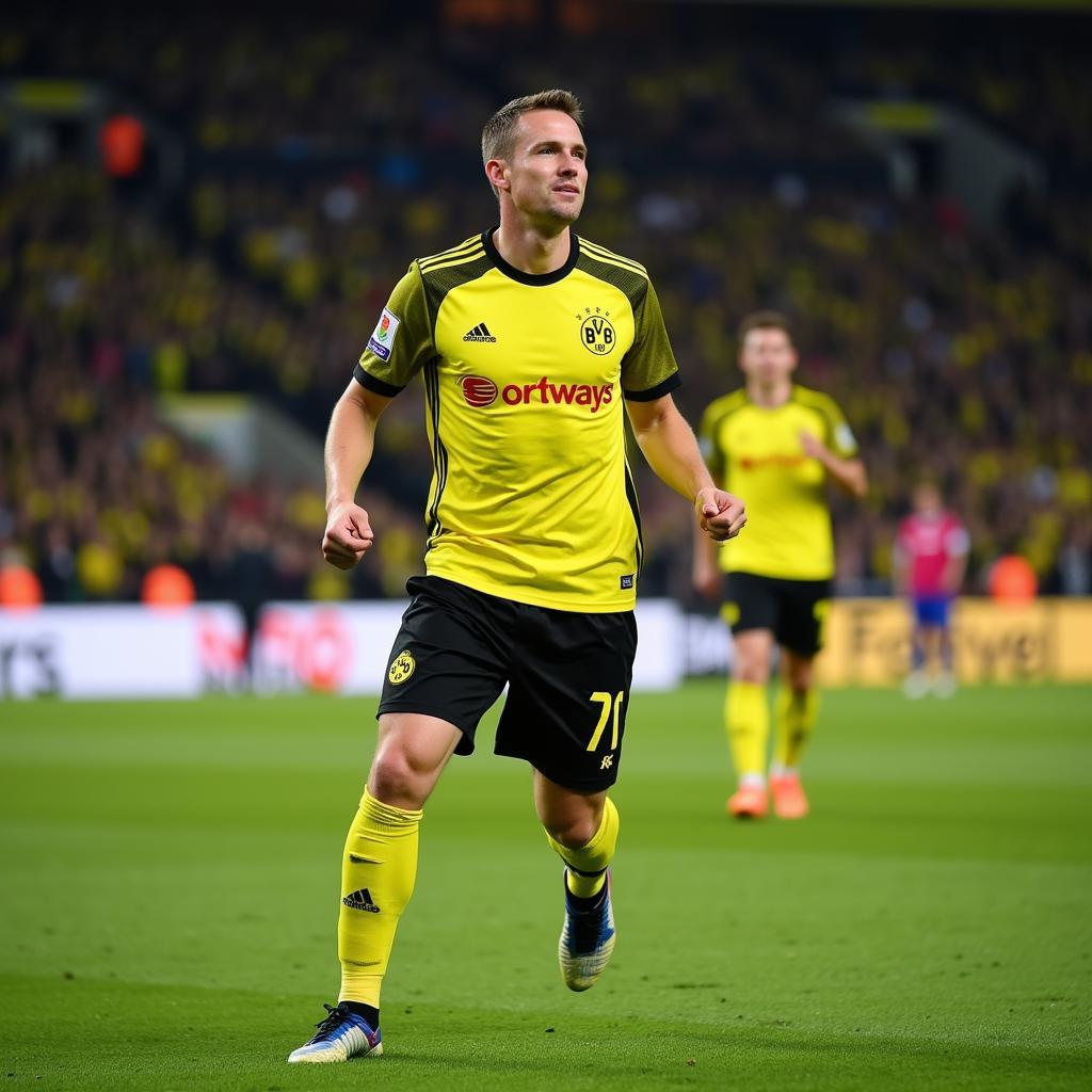 Haaland celebrates a goal for Borussia Dortmund in the Bundesliga