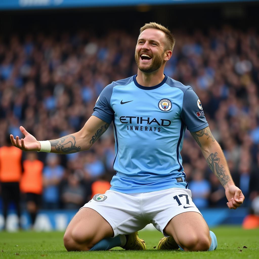 Haaland celebrates a goal for Manchester City