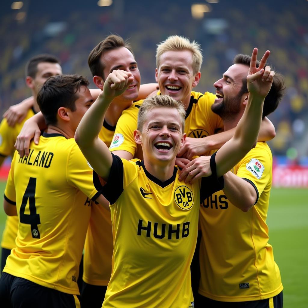 Erling Haaland celebrates a goal for Borussia Dortmund