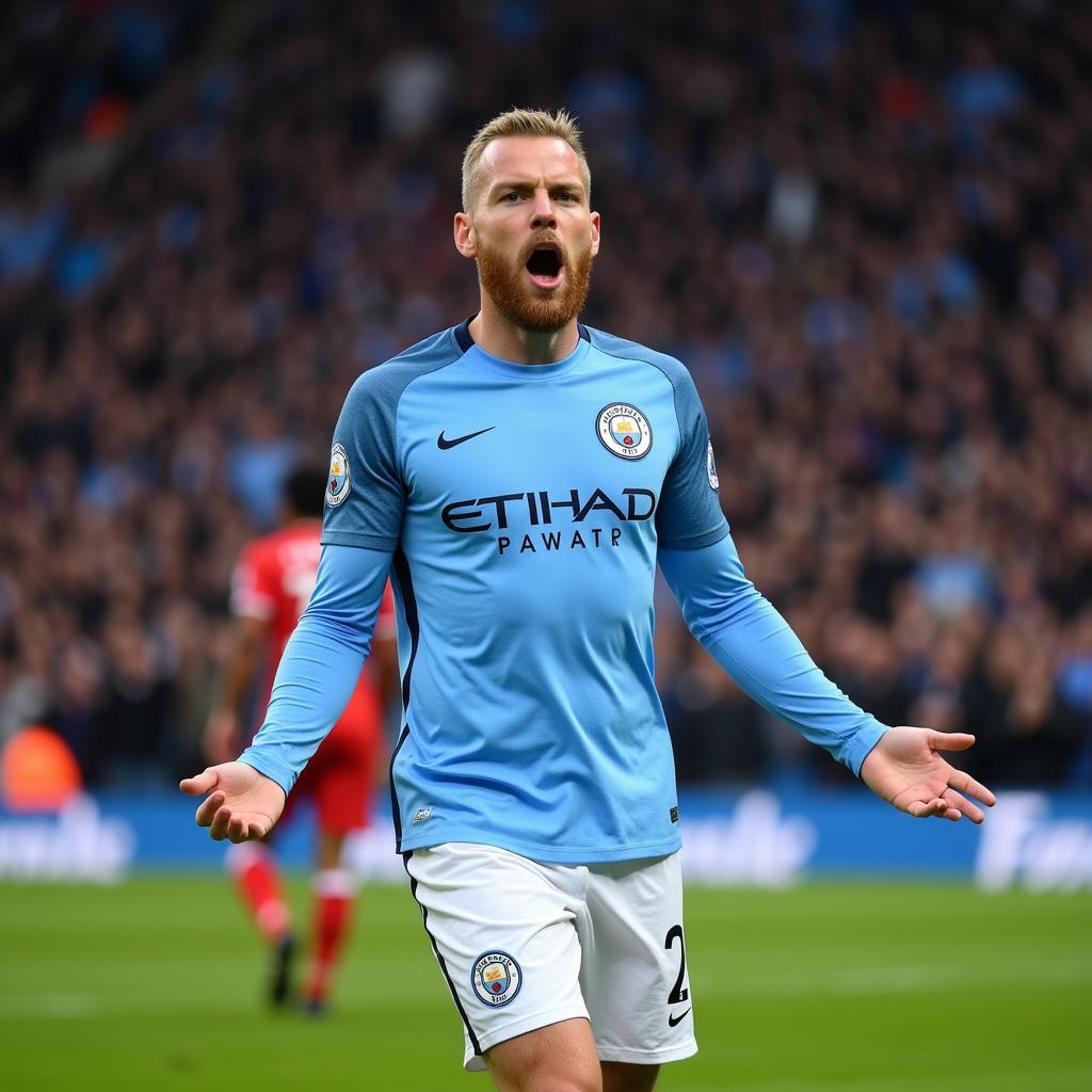 Haaland celebrates a goal at the Etihad