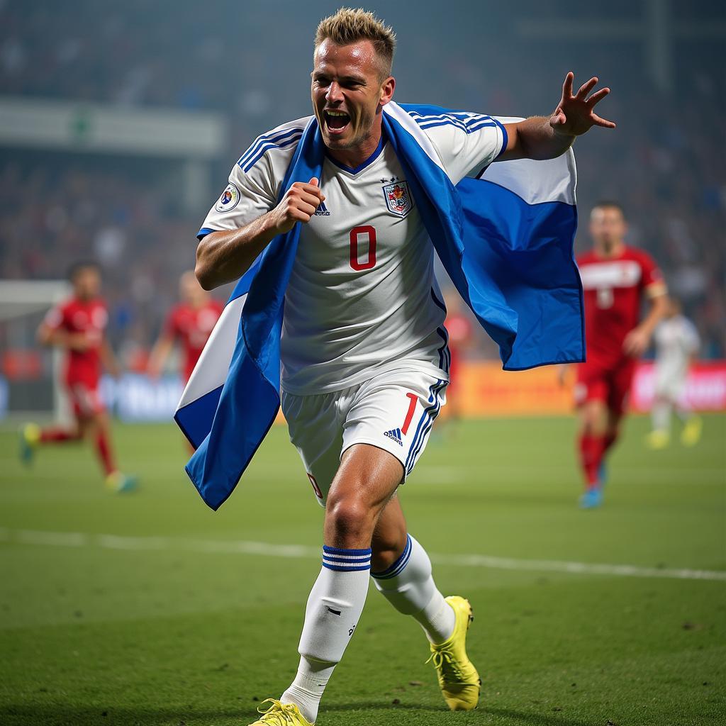 Haaland celebrates with a Honduran flag