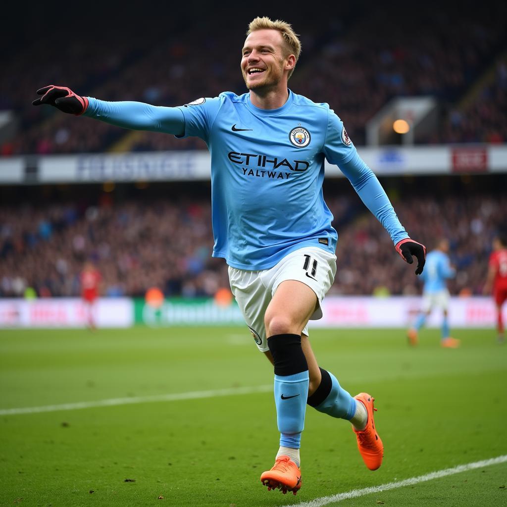 Erling Haaland celebrates a goal for Manchester City.