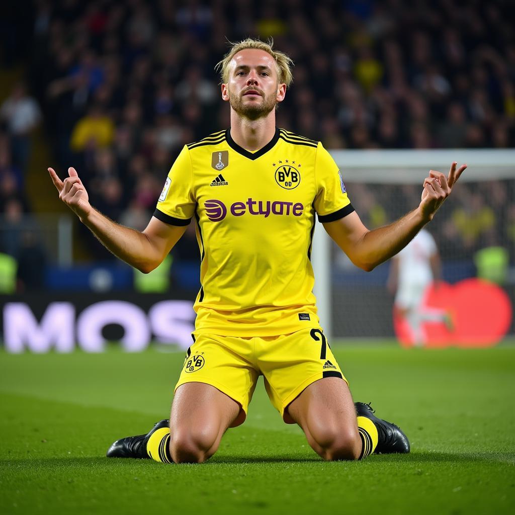 Haaland celebrating a Champions League goal