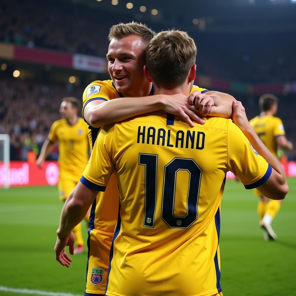 Erling Haaland celebrates a goal in the Champions League, highlighting his dominance in Europe's premier club competition.