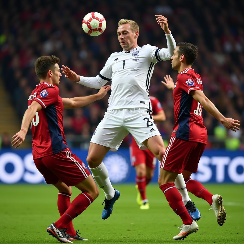 Haaland competing for the ball in a Champions League match