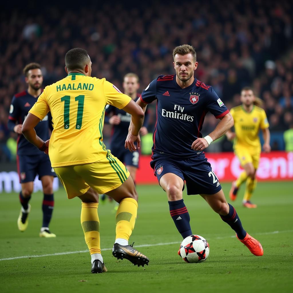 Erling Haaland in action during a Champions League match