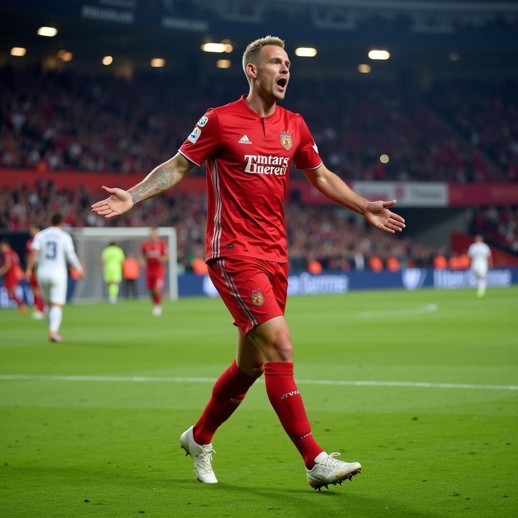 Haaland celebrates a goal in the Champions League.