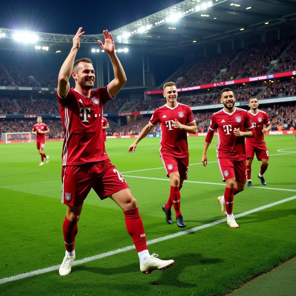 Haaland celebrating a Champions League goal with teammates.