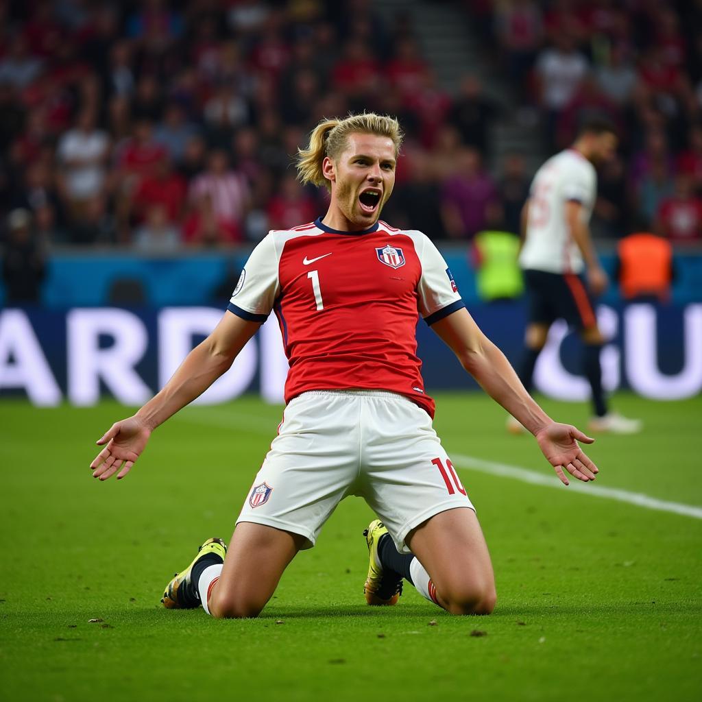 Haaland celebrates a Champions League Goal