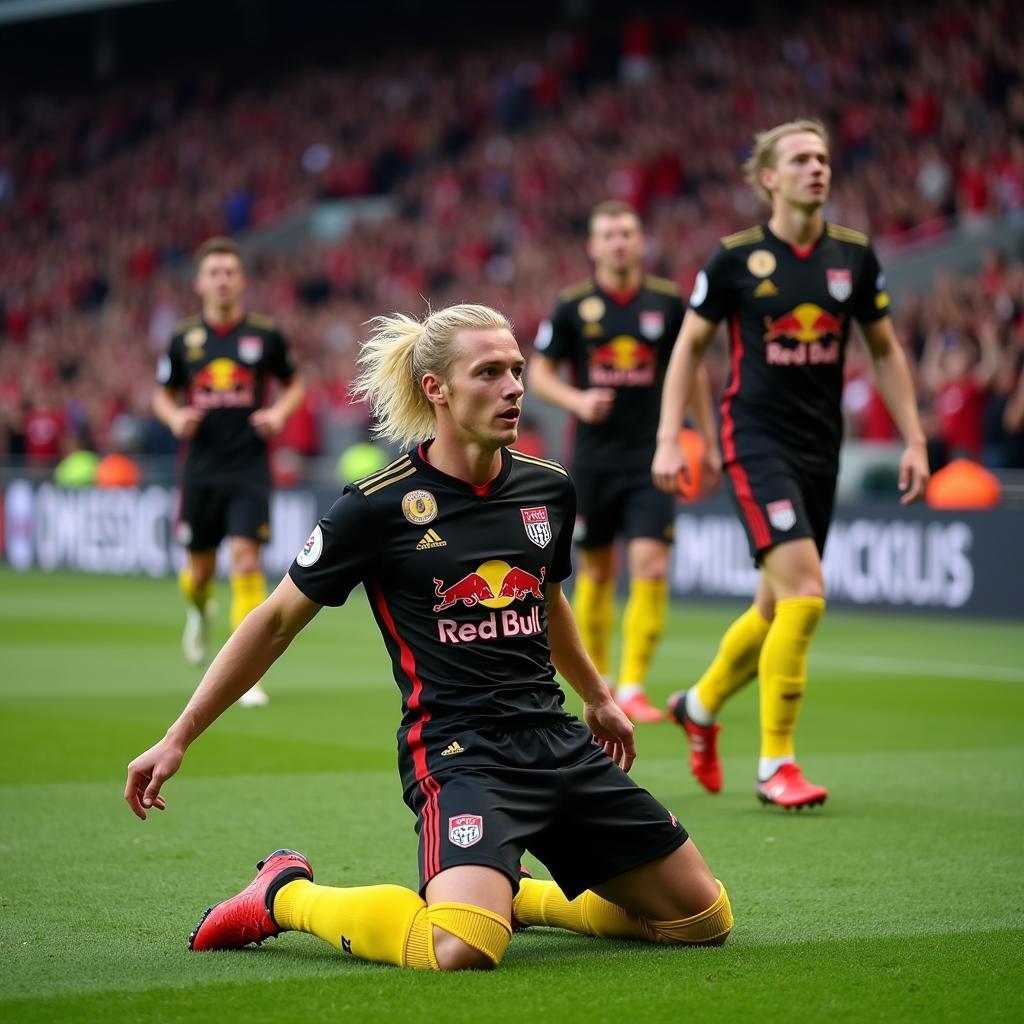 Haaland celebrates a Champions League goal