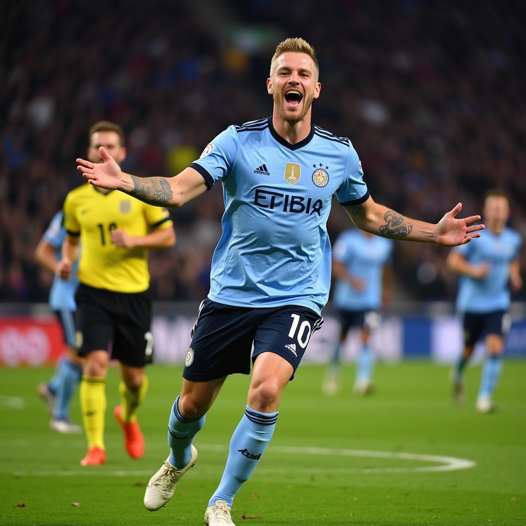 Erling Haaland celebrating a Champions League goal