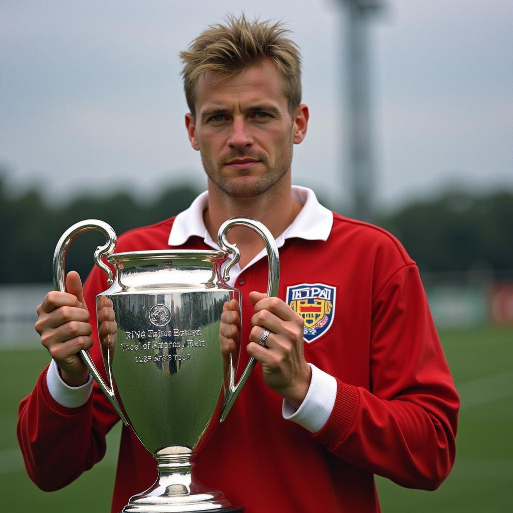 Haaland Holding the Champions League Trophy