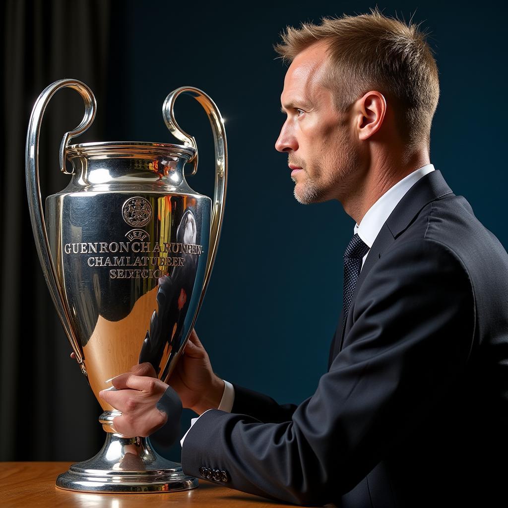 haaland gazing at the champions league trophy