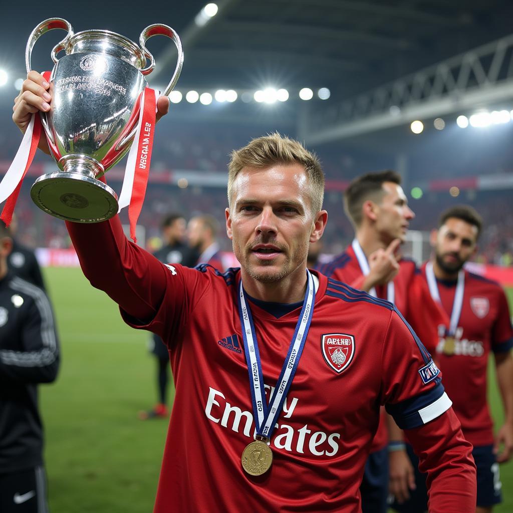 Haaland lifting the Champions League trophy