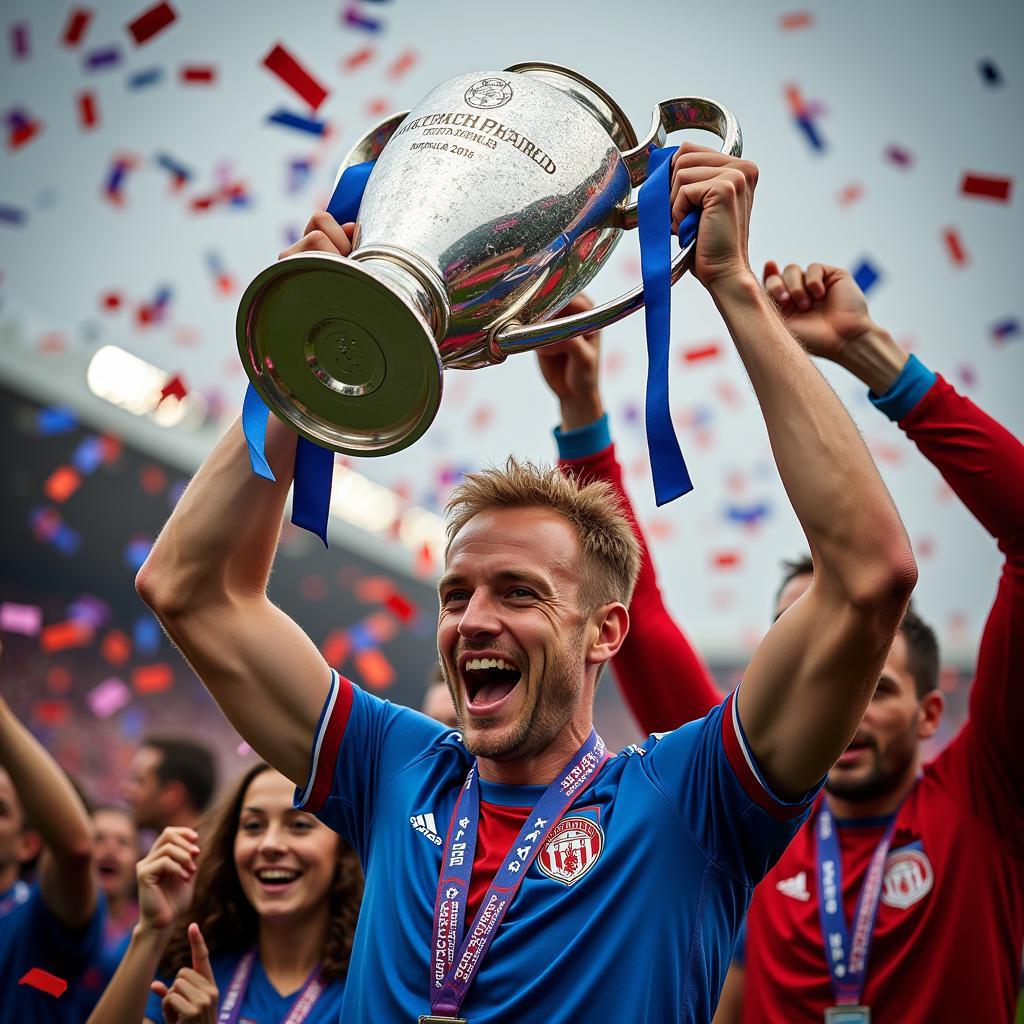 Haaland Lifting the Champions League Trophy