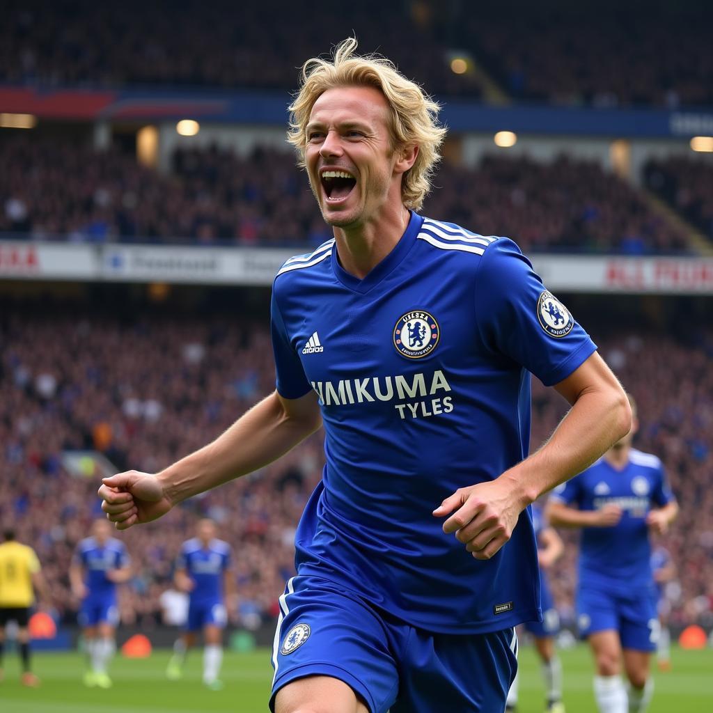 Erling Haaland Celebrating a Goal in a Chelsea Jersey