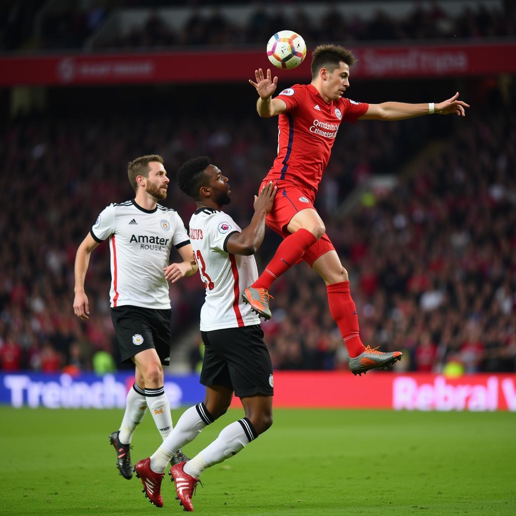 Haaland connecting with a cross against Brentford