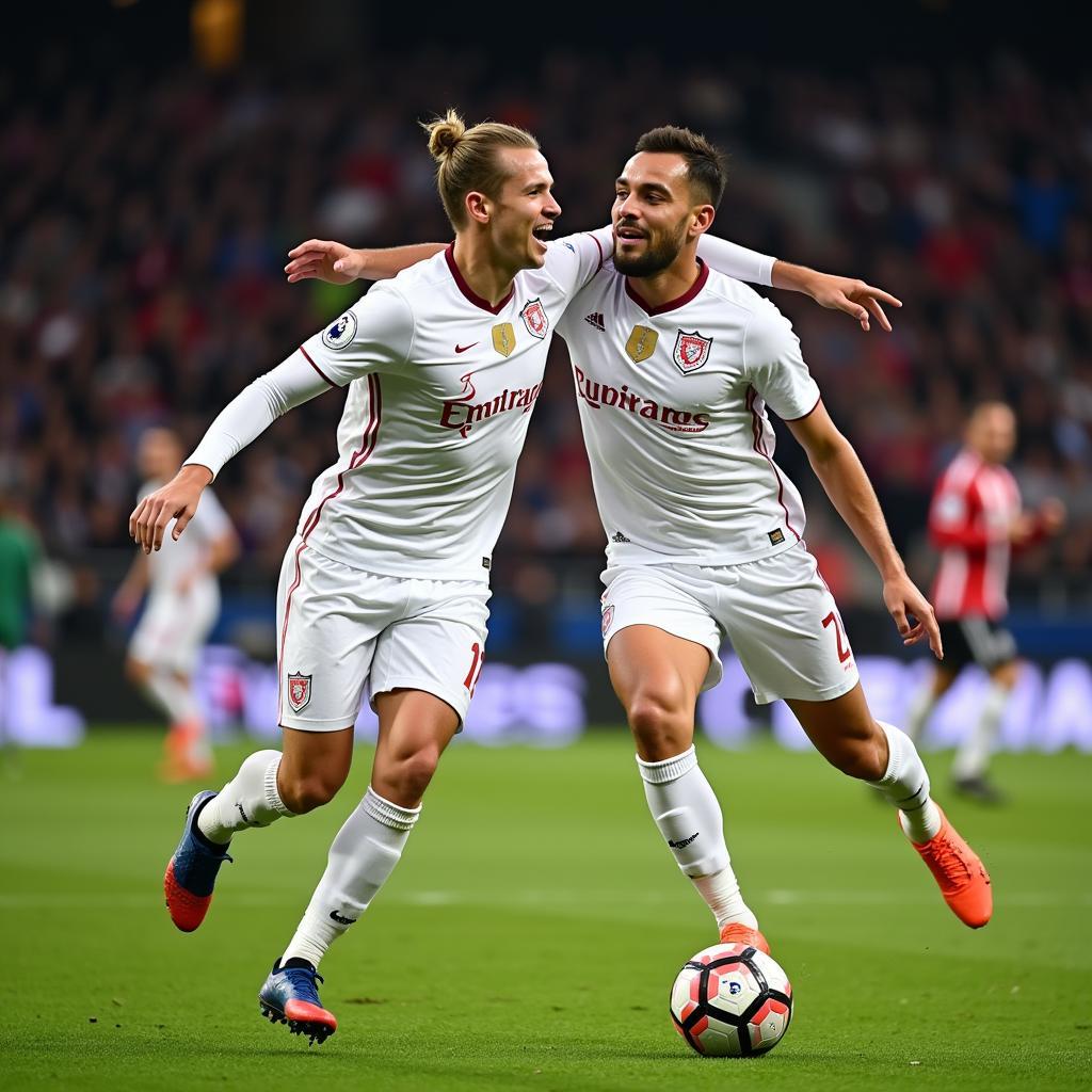 Haaland and Dahoud celebrating a goal