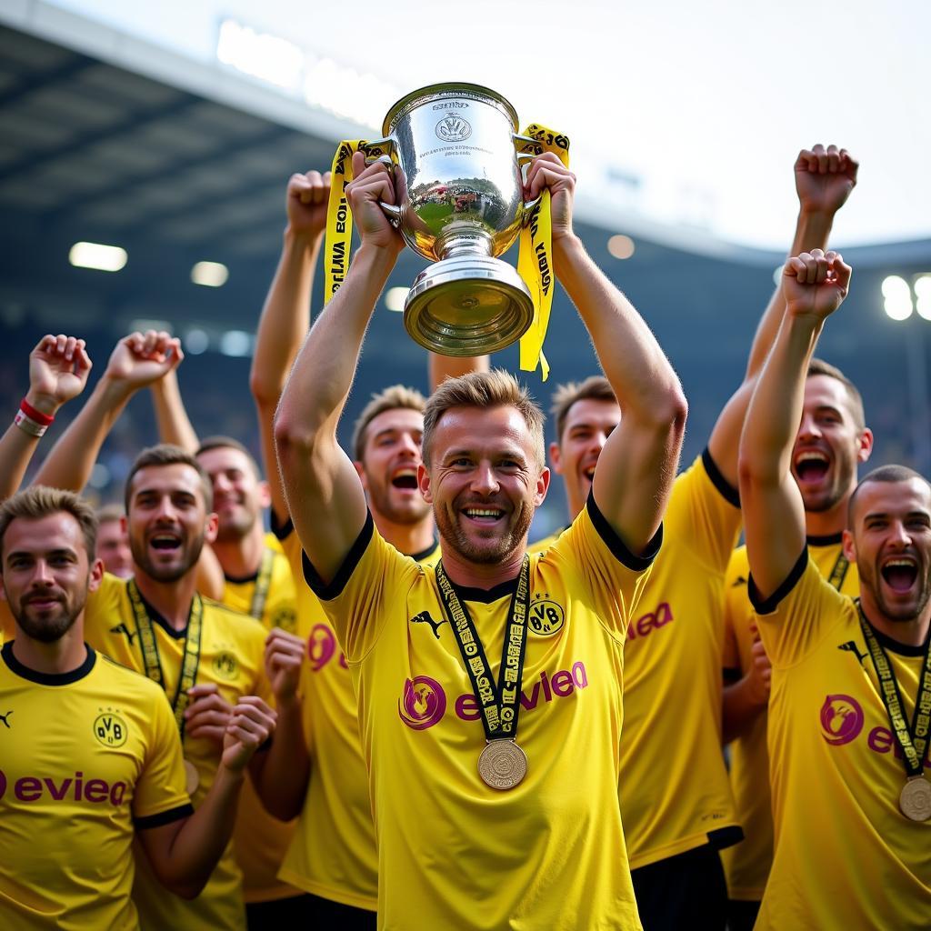 Haaland Lifting the DFB-Pokal Trophy