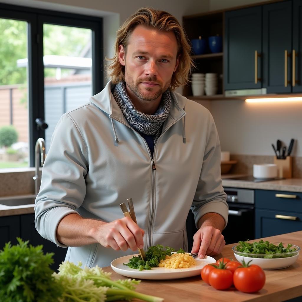 Erling Haaland in the kitchen preparing his dinner