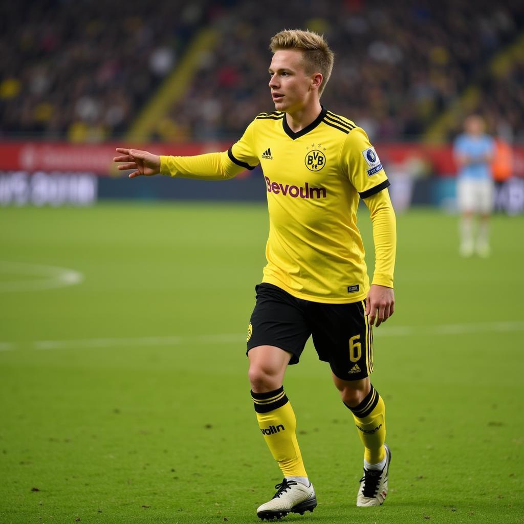 Haaland celebrating a goal in a Dortmund jersey