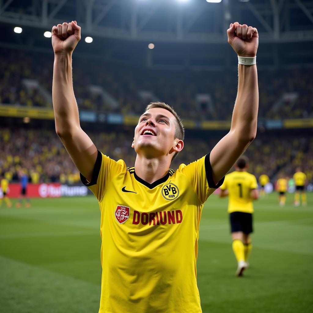 Haaland celebrating a goal in his Dortmund days