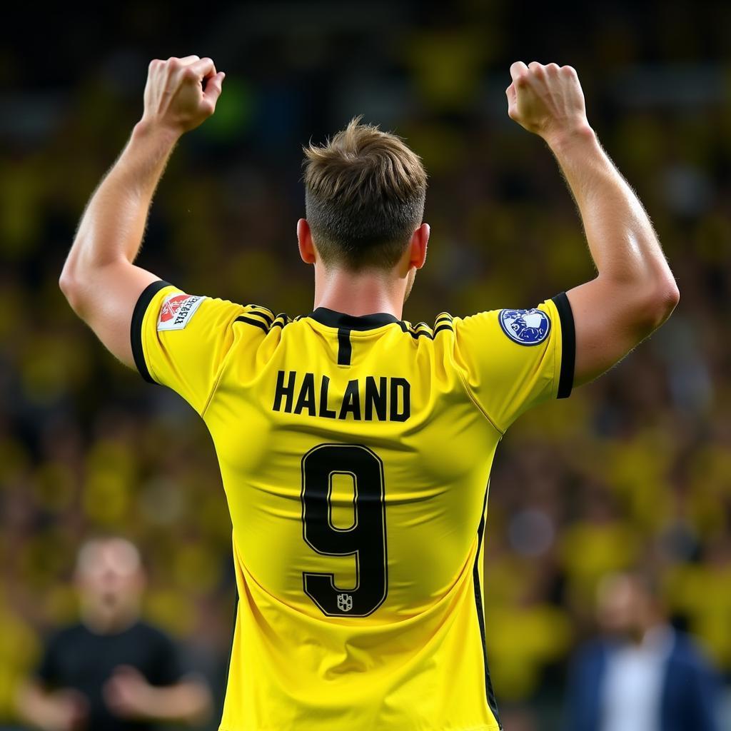 Haaland celebrating a goal in his Dortmund jersey