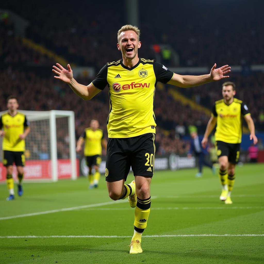 Haaland celebrating a goal in Dortmund jersey