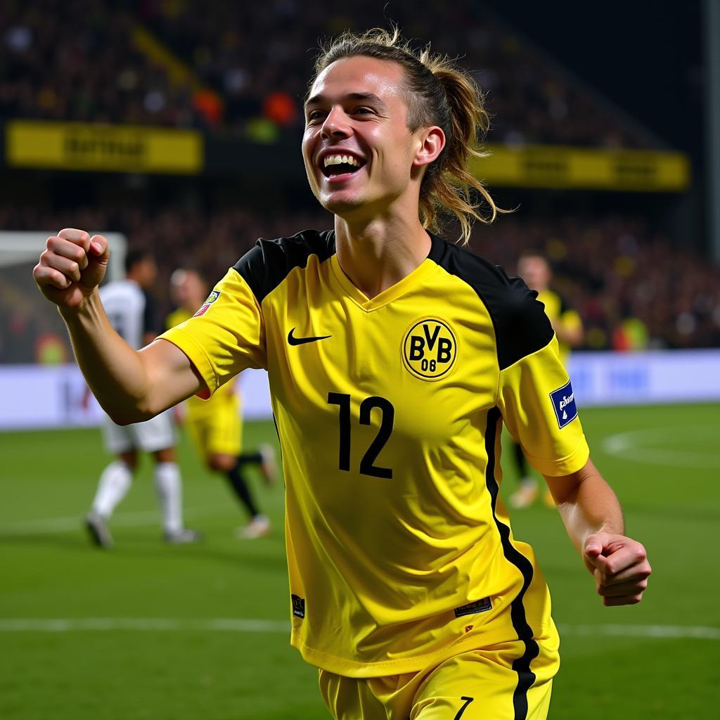 Haaland celebrates a goal for Borussia Dortmund