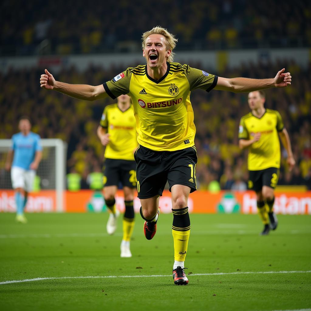 Haaland celebrates a goal for Borussia Dortmund