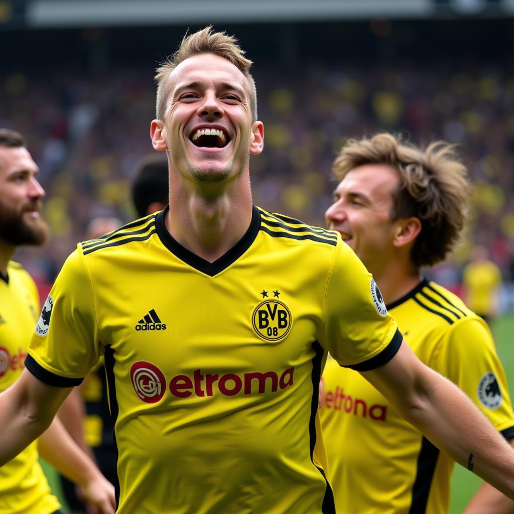 Erling Haaland celebrates with his Dortmund teammates