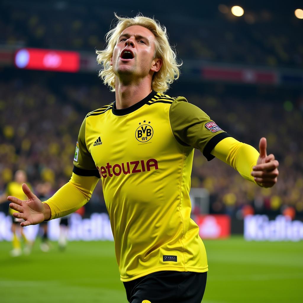 Haaland celebrates a goal for Borussia Dortmund