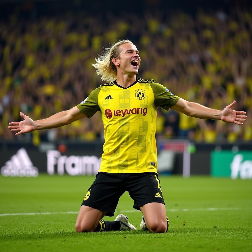 Haaland celebrates a goal for Borussia Dortmund