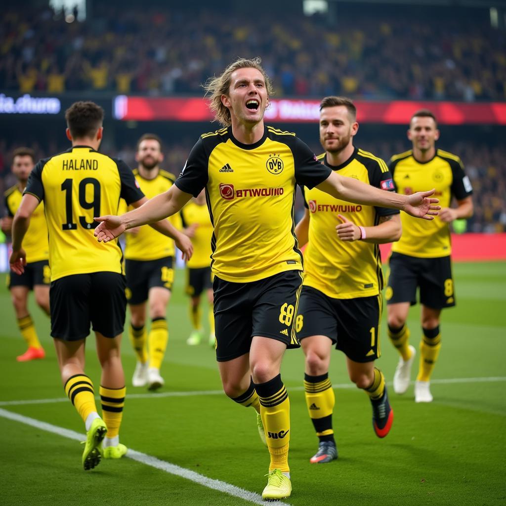 Haaland celebrating a goal for Dortmund