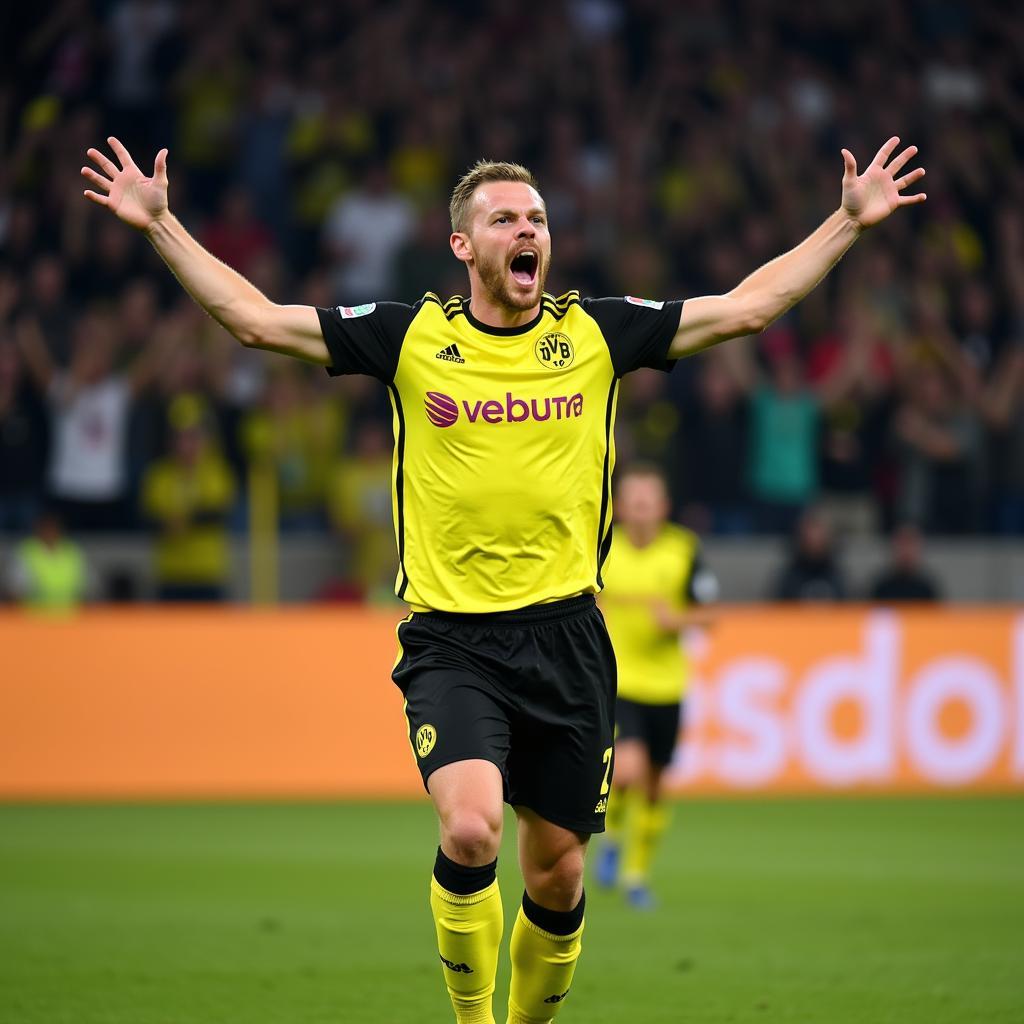 Erling Haaland celebrates a goal for Borussia Dortmund