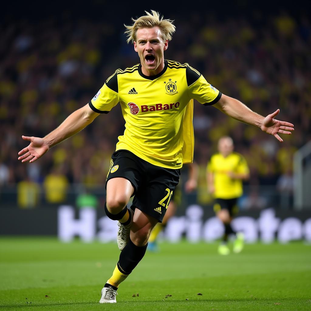 Haaland celebrates a goal in a Dortmund jersey