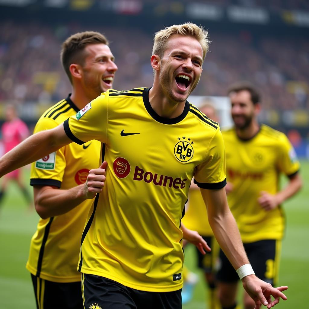 Haaland celebrates a goal for Borussia Dortmund